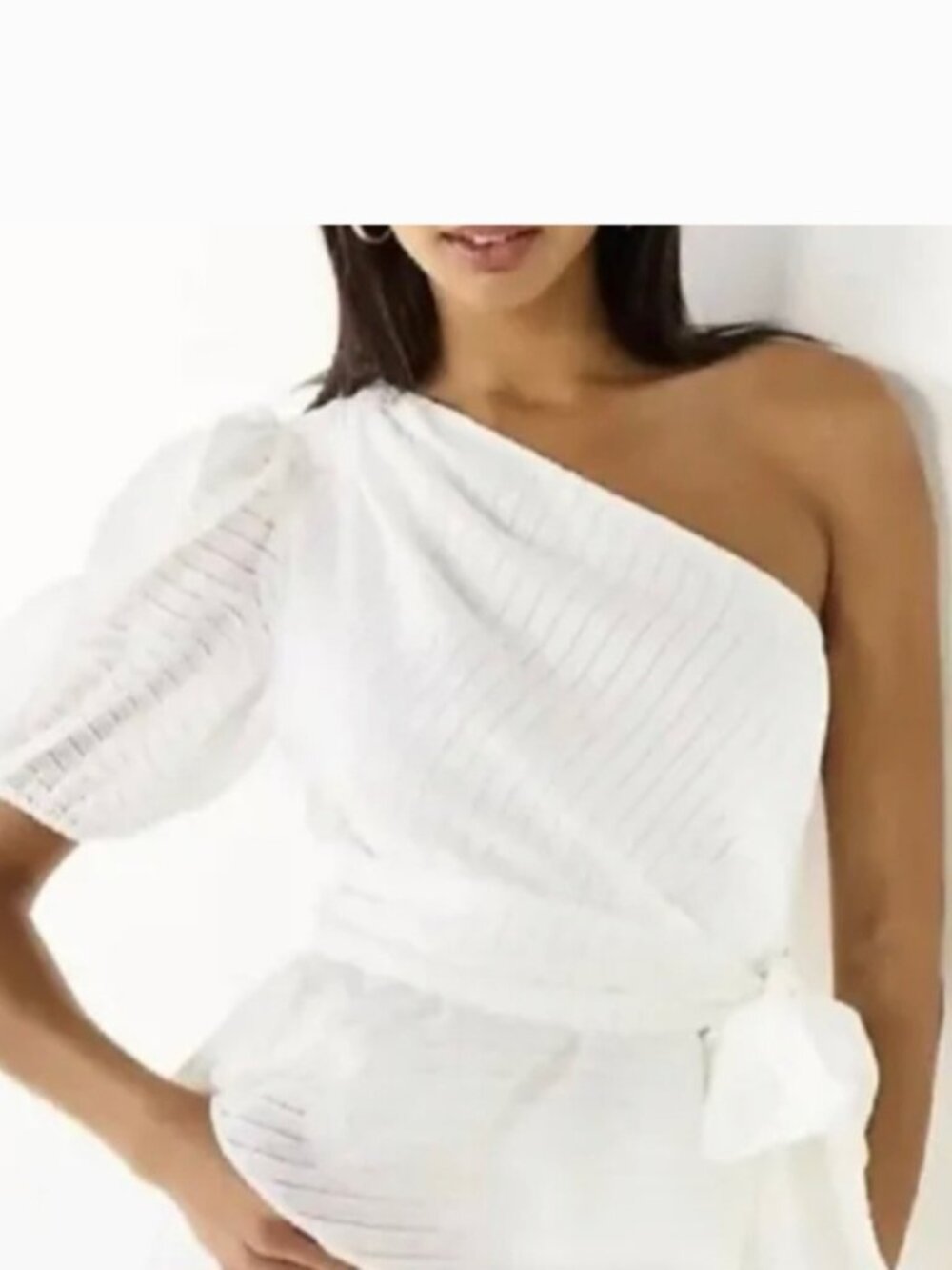 NINE WEST ONE SHOULDER STRIPED PEPLUM TIE WAIST TOP WHITE SIZE XL